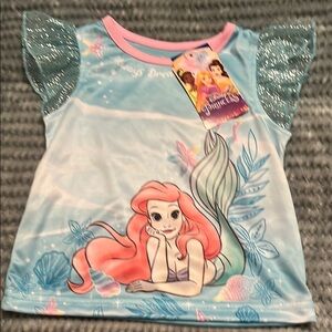 Disney Ariel Glitter Sleeve Top - Blue and Pink